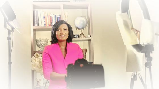 Kadine Reynolds recording a video in her home studio